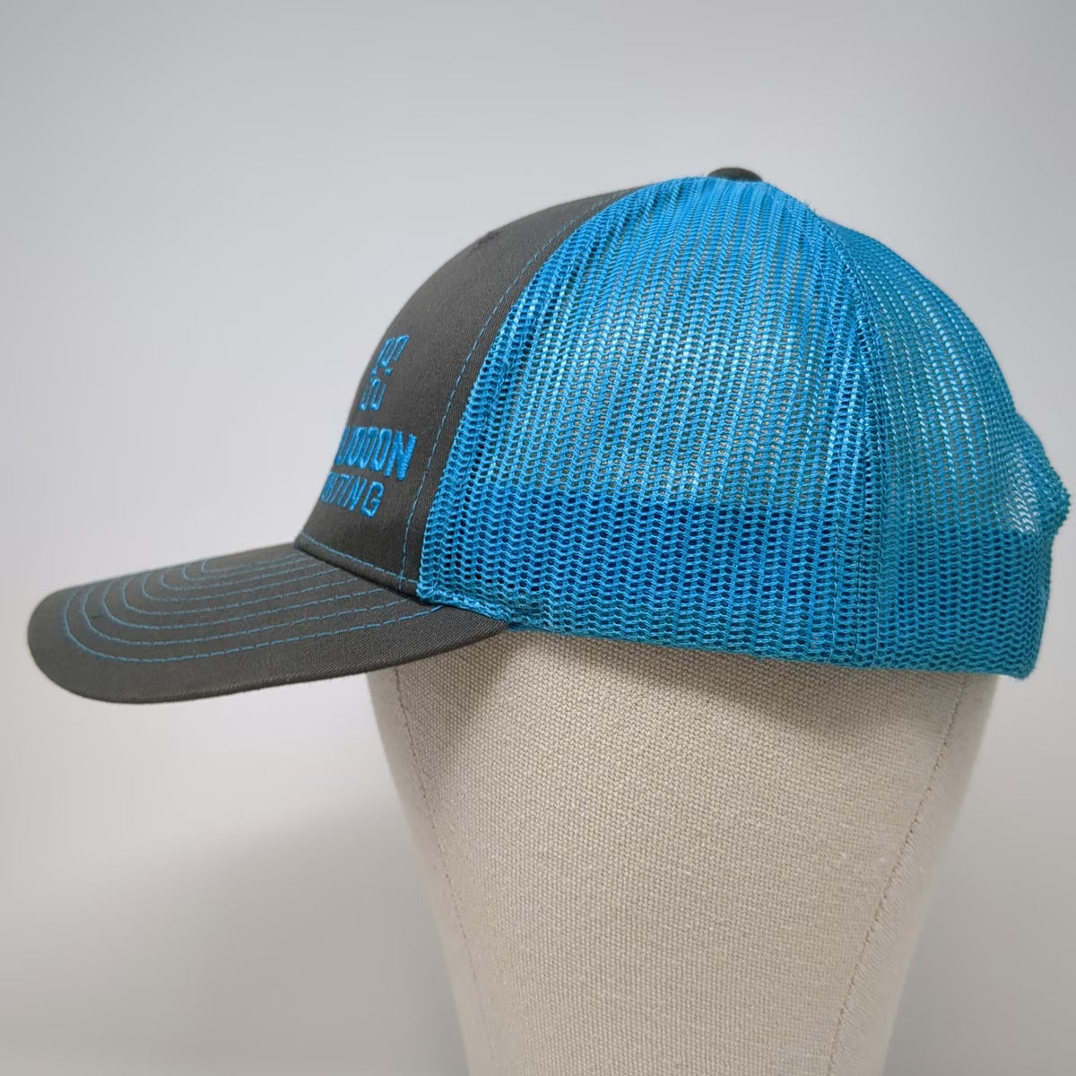 Richardson Trucker Hat Gray Blue Heliodon Lighting One Size Mesh Snapback Logo