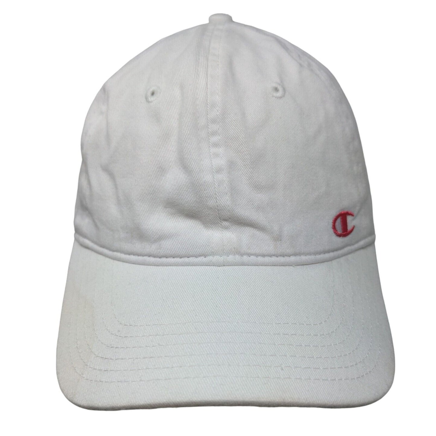 Champion Slideback Hat White OSFA Adjustable Embroidered Logo 6 Panel