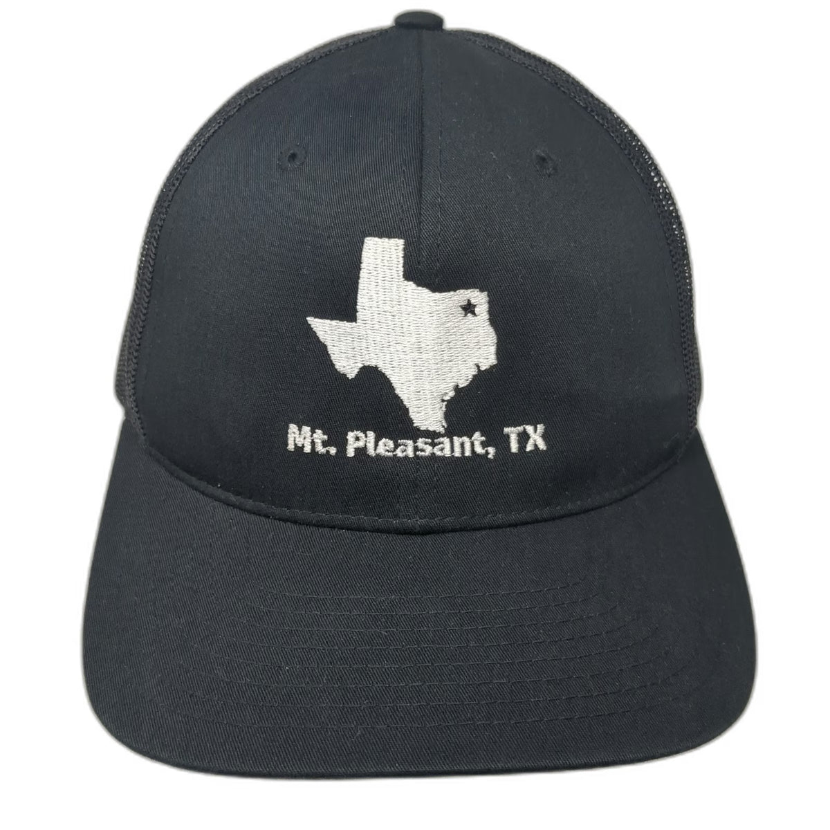 Richardson Trucker Hat Black OSFM Mt. Pleasant TX Texas Embroidered Mesh Back