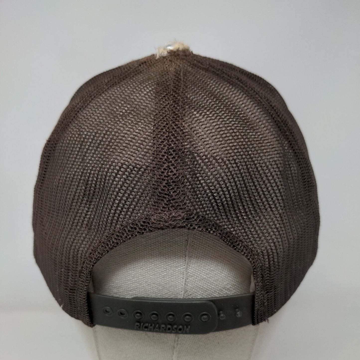 607 Sports Snapback Mesh Back Trucker Hat Tan One Size Leather Patch