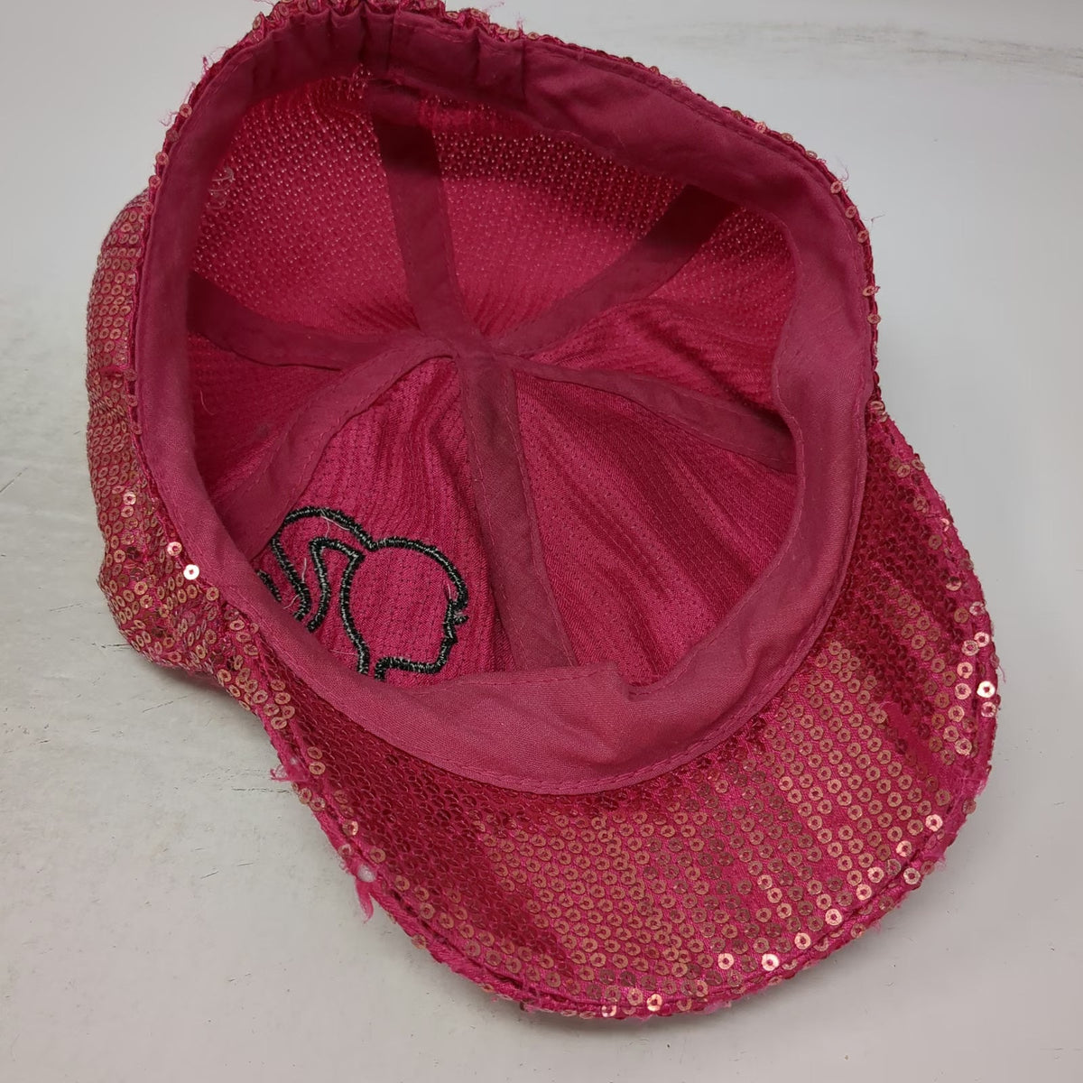 Barbie Army Cap Pink One Size Sequin Silhouette Logo Bling Sparkle Cadet Hat