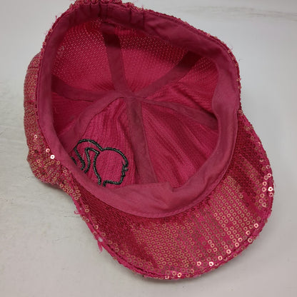 Barbie Army Cap Pink One Size Sequin Silhouette Logo Bling Sparkle Cadet Hat