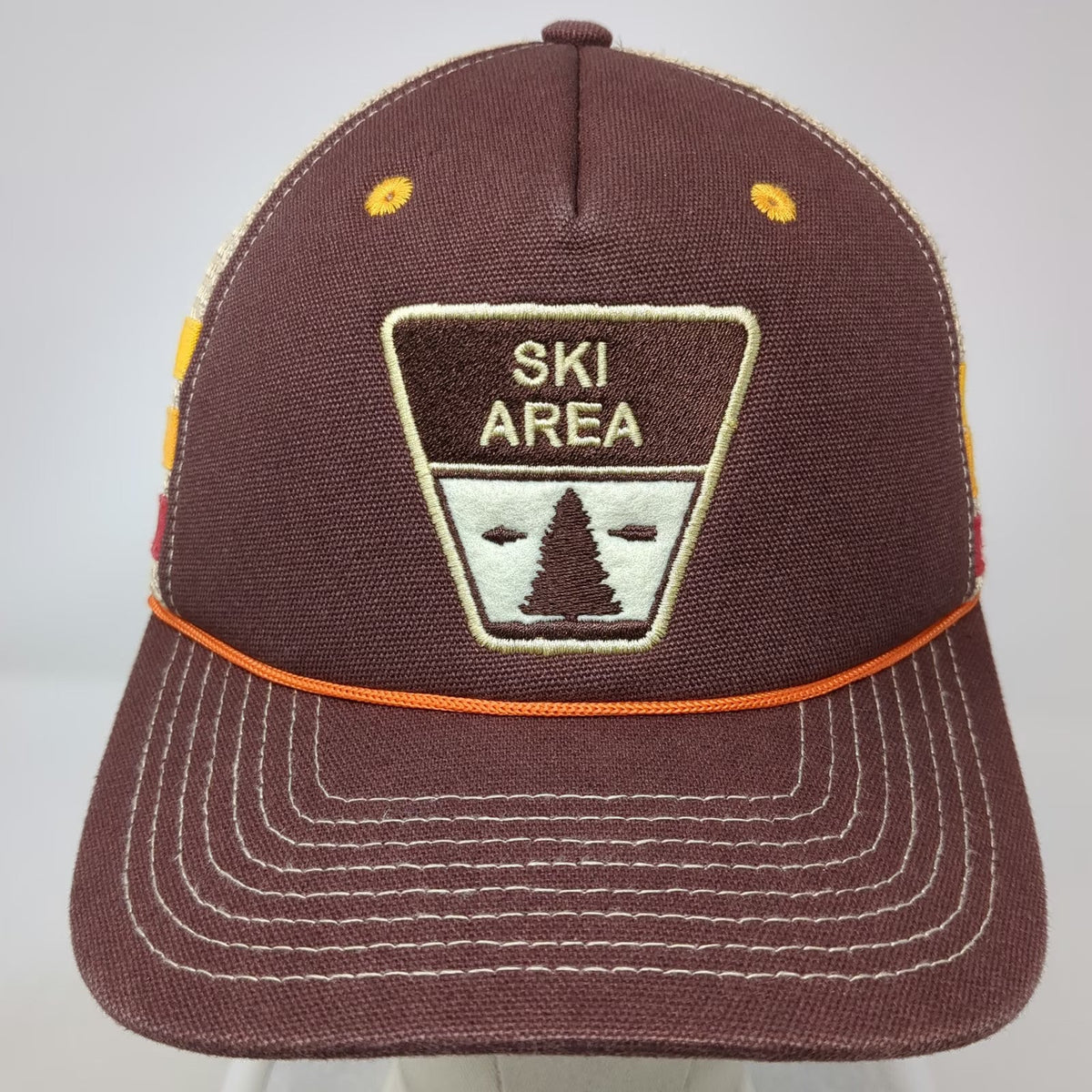 YOColorado Brown Trucker Hat One Size Ski Area Pine Tree Patch Snapback Rope