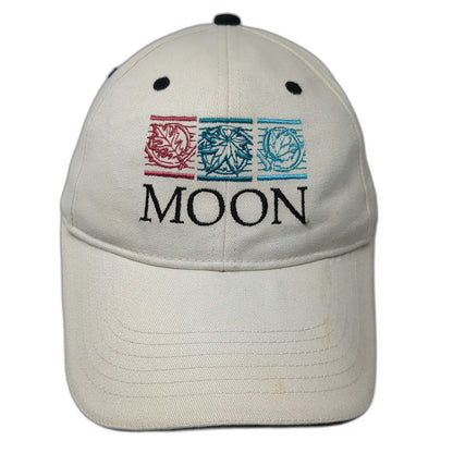 Ivory Baseball Cap Beige One Size Moon Leaf Embroidery Cotton Strapback Hat