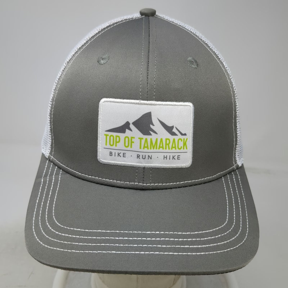 Mentally Strong Gray Trucker Hat OSFM Top of Tamarack Mountain Patch Mesh Back