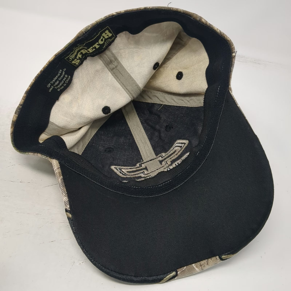 Signatures Chevy Baseball Cap Brown XL Camo Flames Bowtie Logo Stretch Fit Hat