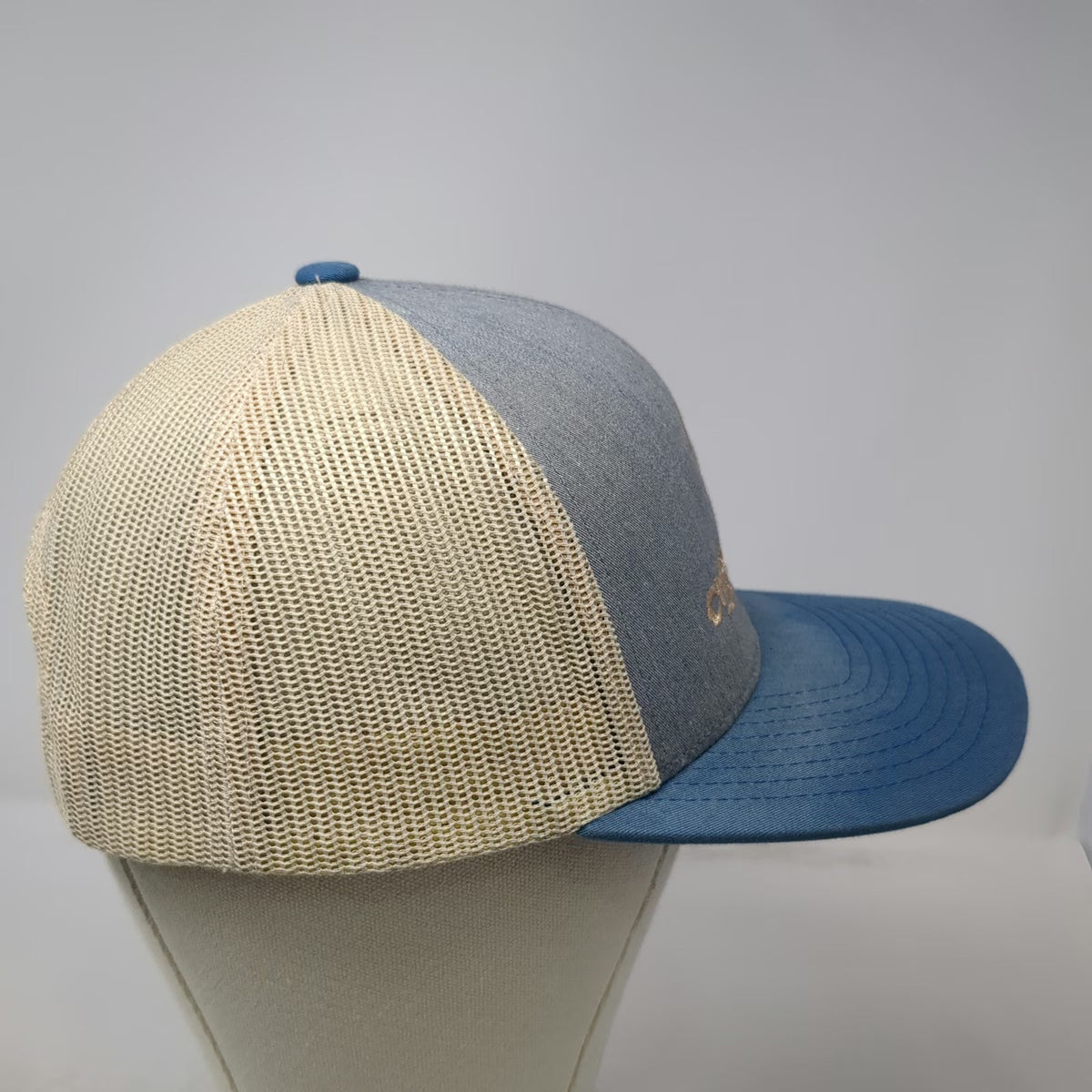 Pacific Headwear Trucker Hat Blue Beige One Size Chronicles Distilling Logo Hat