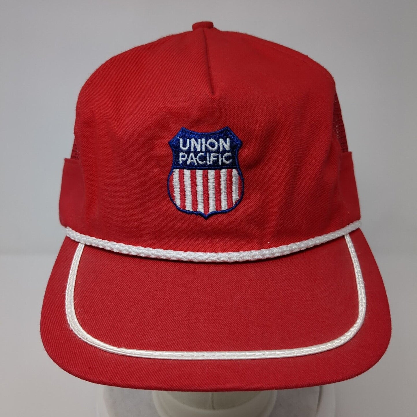 Union Pacific Snapback Rope Hat Red OSFA Adjustable Solid Mesh Trim