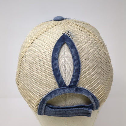 Unbranded Ponytail Trucker Hat Multicolor OS Adjustable Mesh Back Distressed