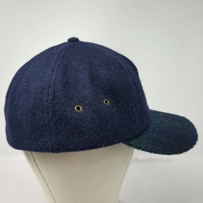 Baseball Cap Blue Green L Plaid Brim Wool Blend Made in USA Fitted Hat Vintage