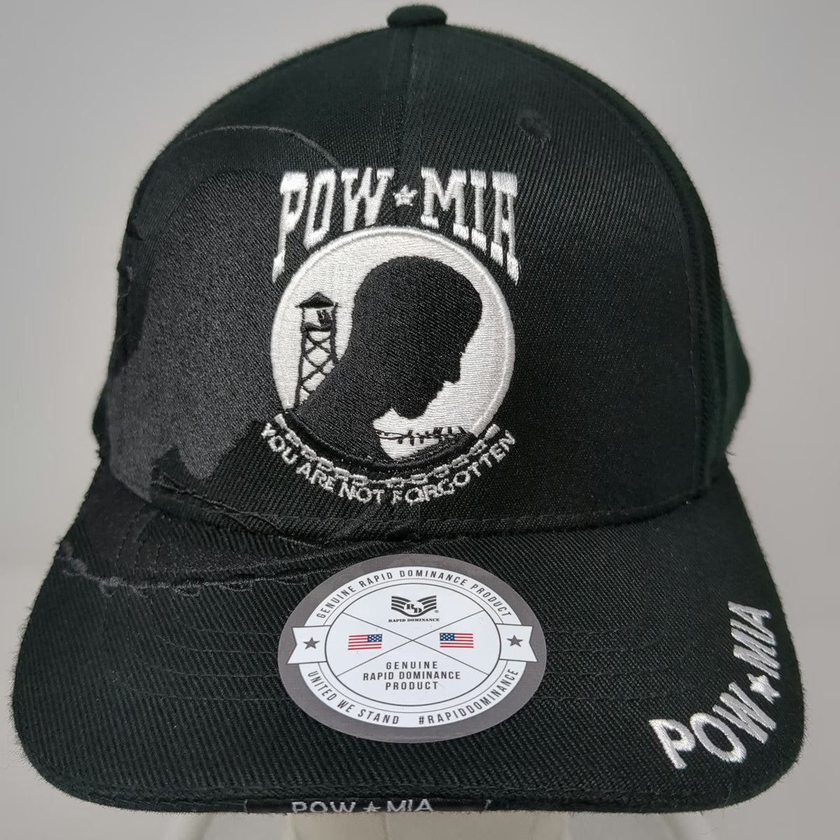 Rapid Dominance Baseball Cap Black One Size Strapback Hat POW MIA Veteran Logo