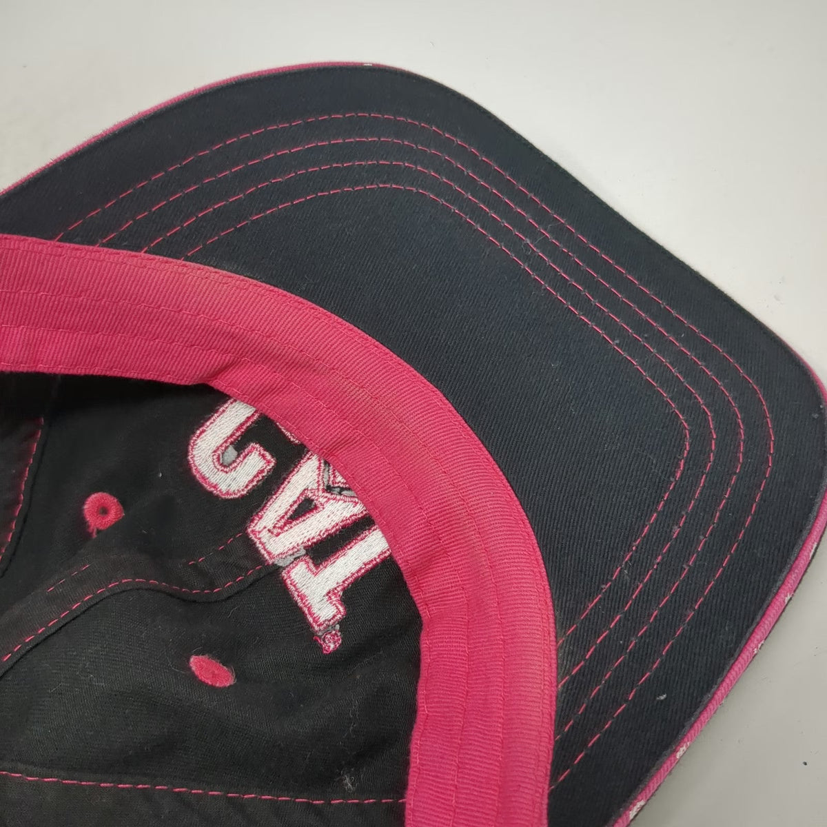 CAT Baseball Cap Black Pink OSFM Embroidered Logo Polka Dot Strap Stitching Hat
