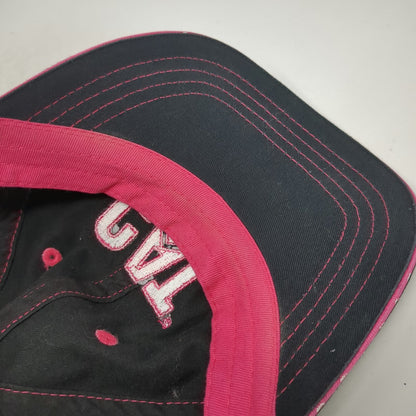 CAT Baseball Cap Black Pink OSFM Embroidered Logo Polka Dot Strap Stitching Hat