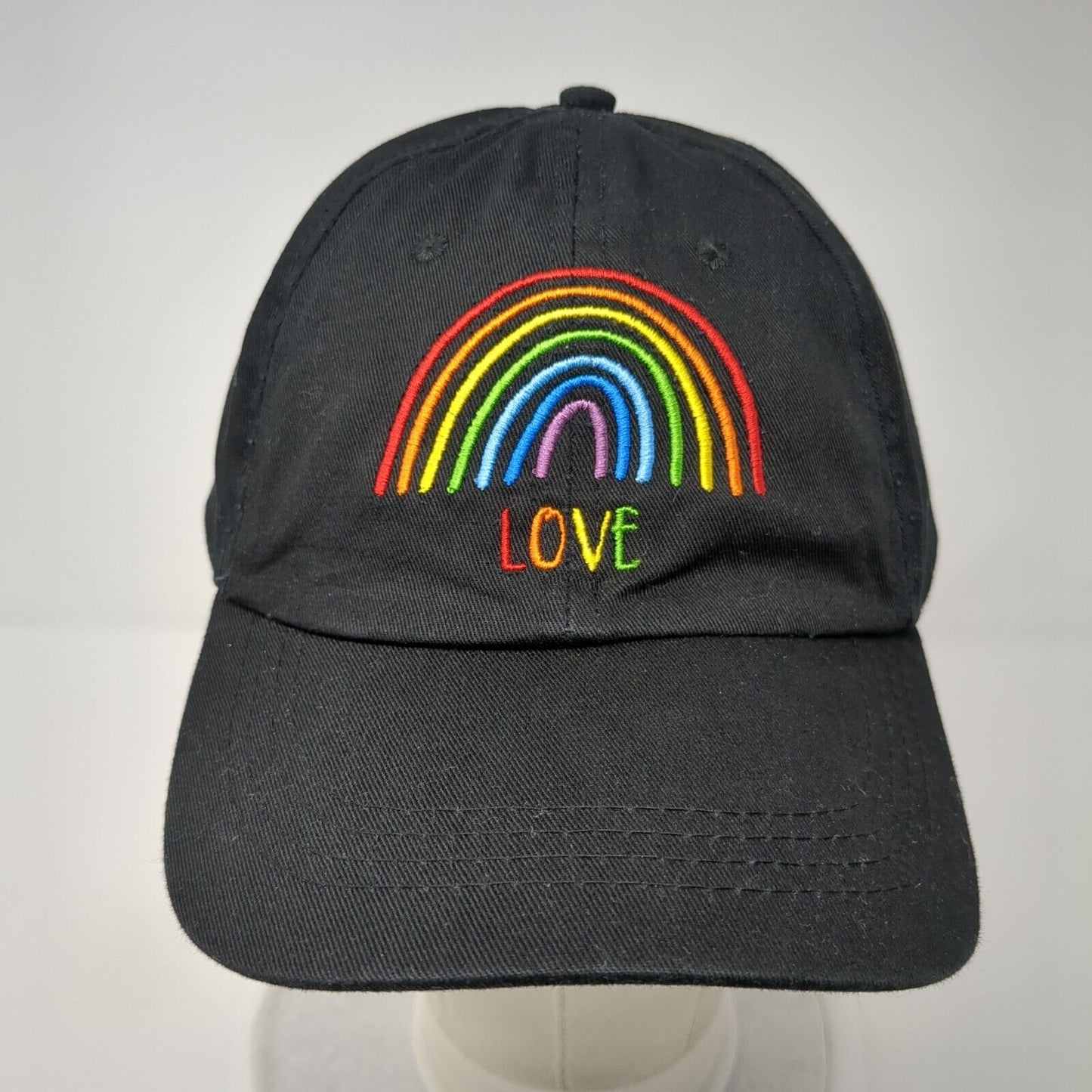 Rainbow Love Snapback Hat Black One Size Adjustable Solid Embroidered