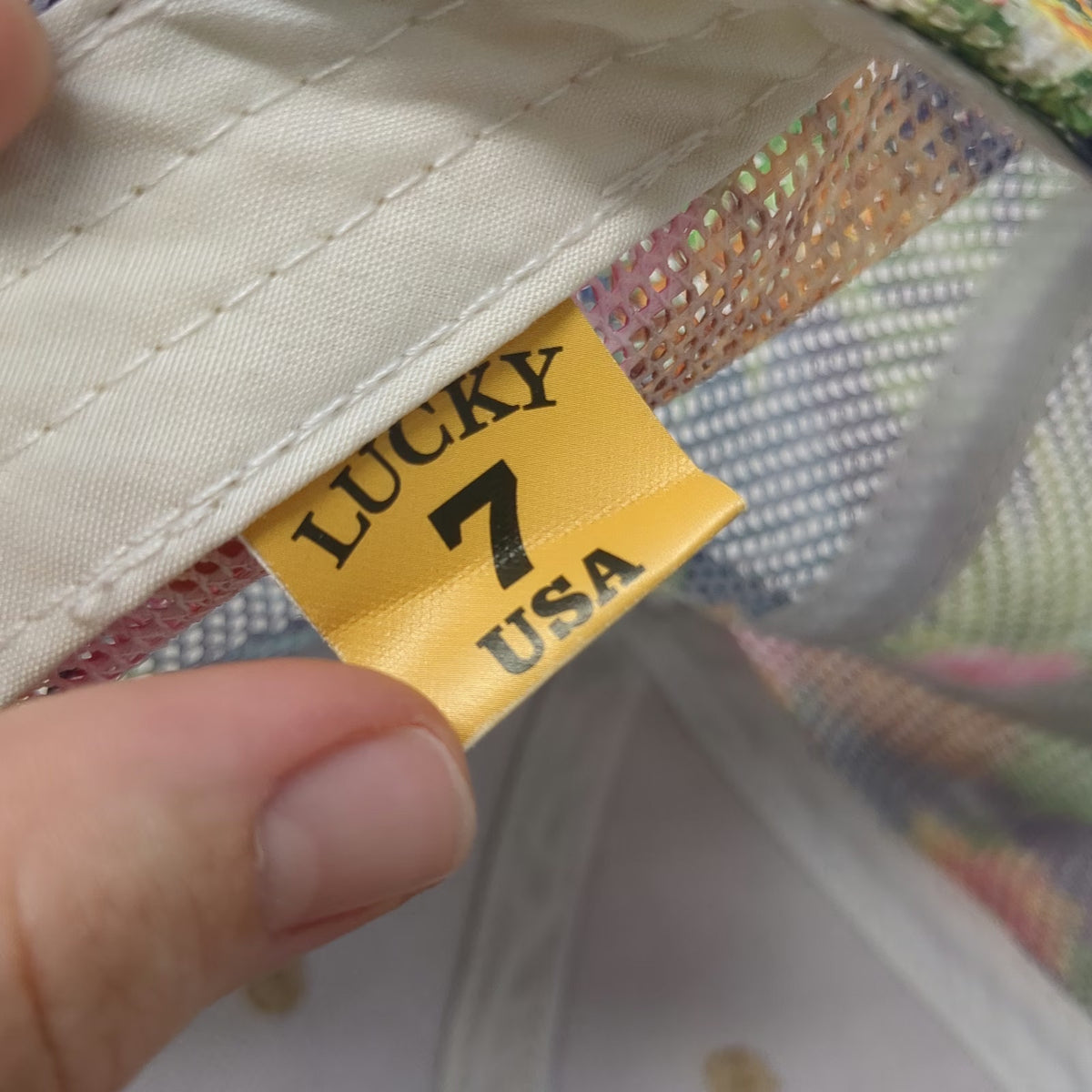 Lucky 7 Trucker Hat Beige One Size Lagoon Utah Floral Mesh Snapback EST 1886