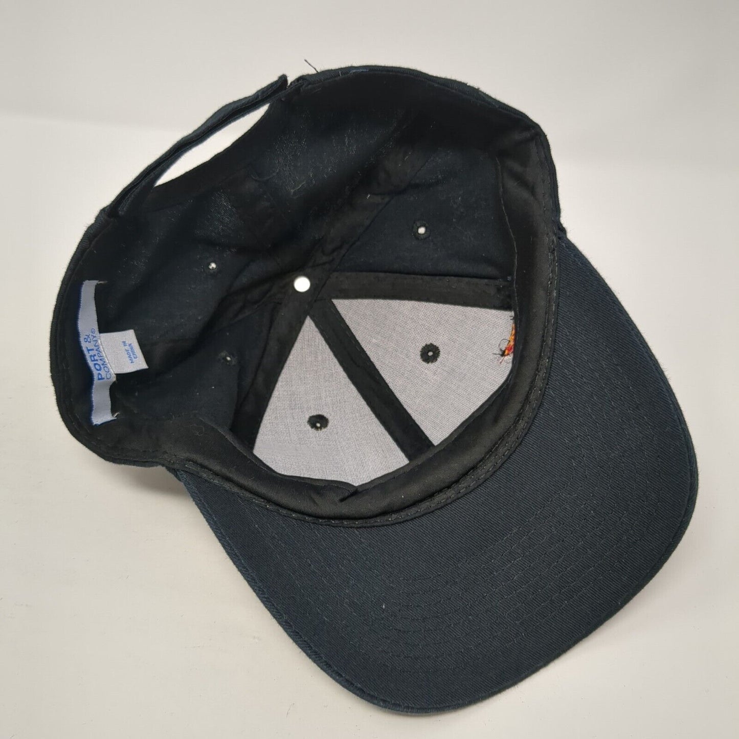 Pizza Strapback Hat Black One Size Adjustable Embroidered Port & Company