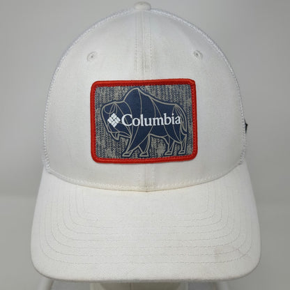 Columbia Baseball Cap White M Mesh Back Bison Patch Fitted Hat Buffalo Graphic