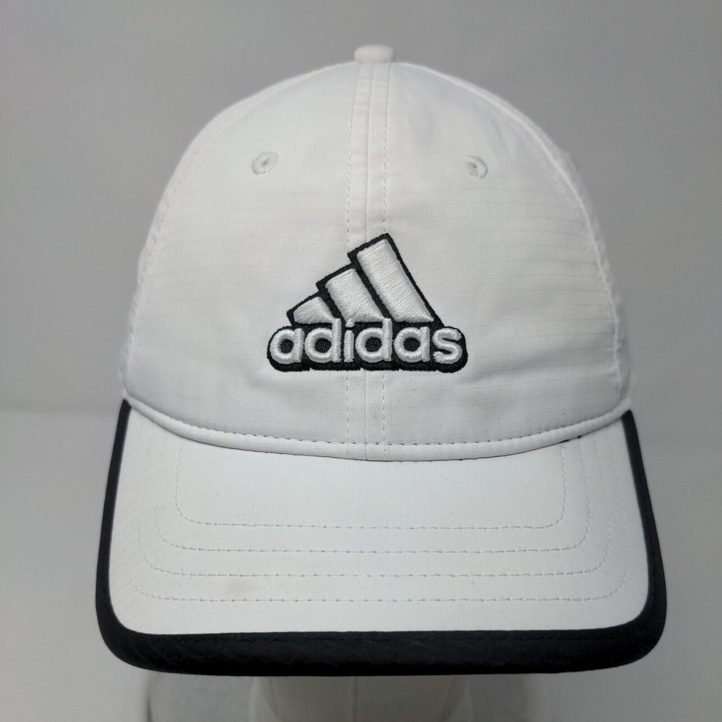 Adidas 3 Stripes Strapback Hat White OSFA Embroidered Black Trim