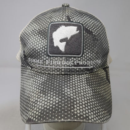 Simms Trucker Hat Gray One Size Mesh Snapback Fishing Hex Camo Bass Logo Patch