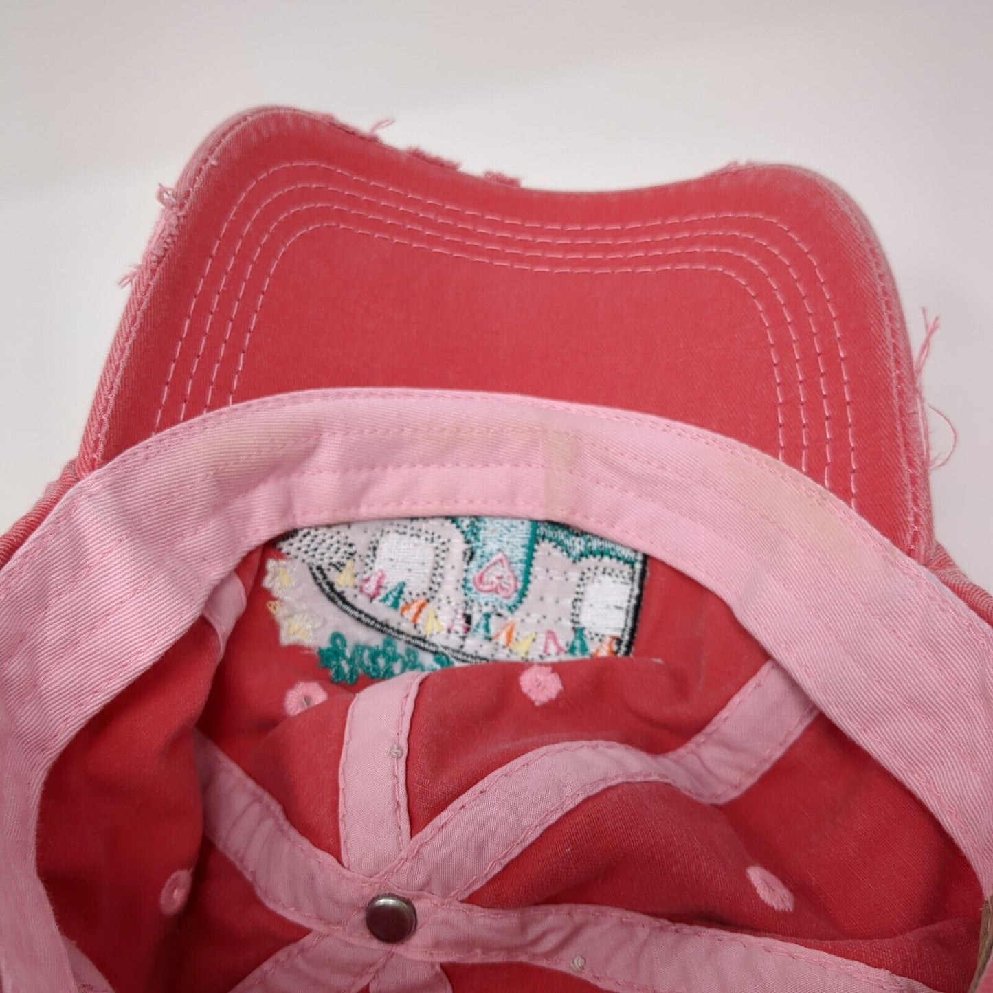 Happy Camper Strapback Hat Pink One Size Adjustable Distressed KB ETHOS Vintage