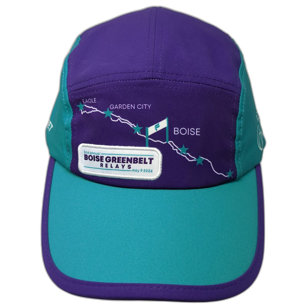 Brooks Fleet Feet Boise Greenbelt Relays 5 Panel Hat Purple Blue One Size Run
