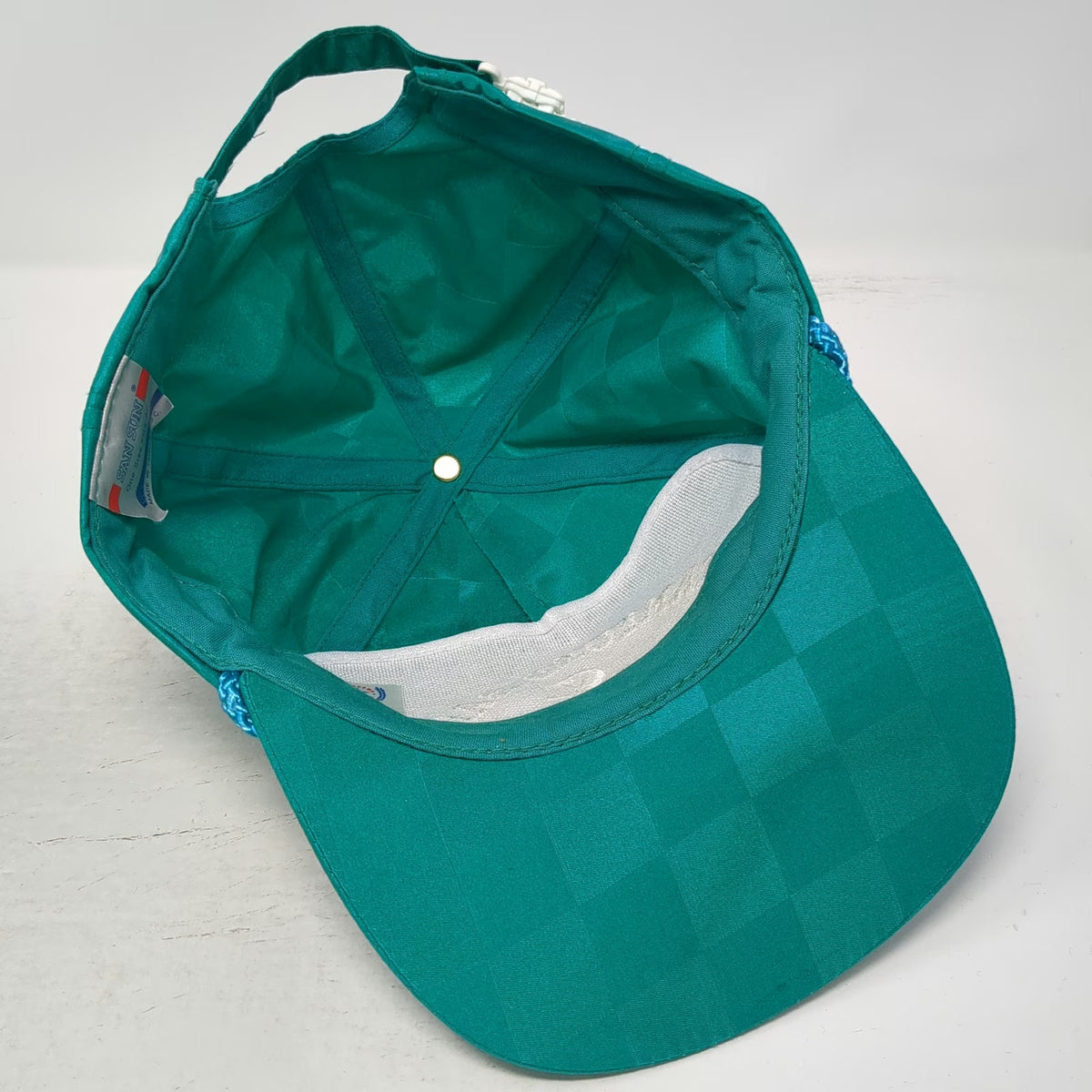 San Sun 5 Panel Blue Hat Vintage Checkered Rope Stamford Bank Embroidered Logo