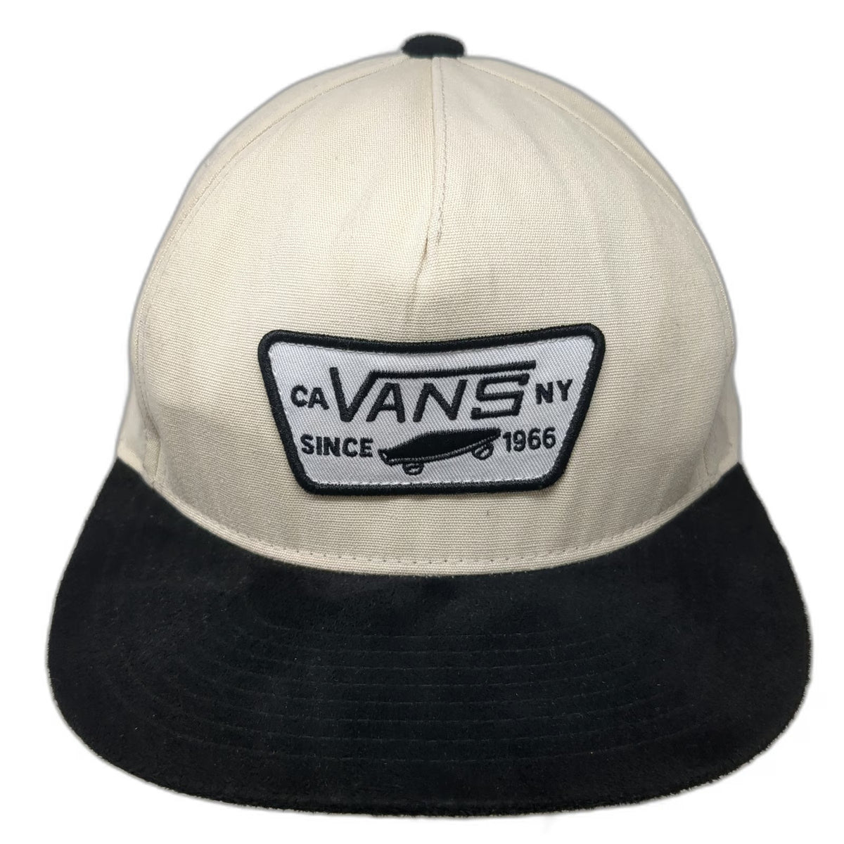 Vans 5 Panel Beige Black One Size Snapback Hat Suede Brim Skateboard Logo Patch