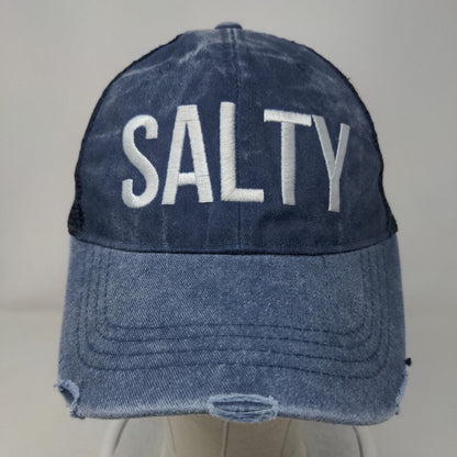 SALTY Snapback Trucker Hat Blue One Size Embroidered Mesh Back Distressed