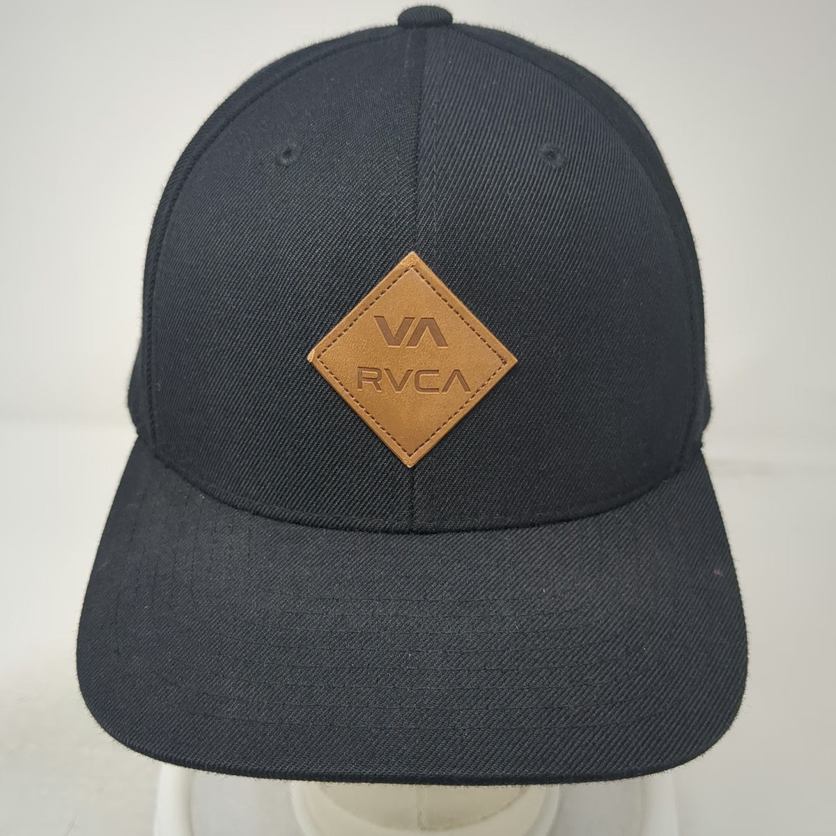 RVCA Snapback Black One Size Faux Leather Patch Acrylic Wool Flat Brim Hat