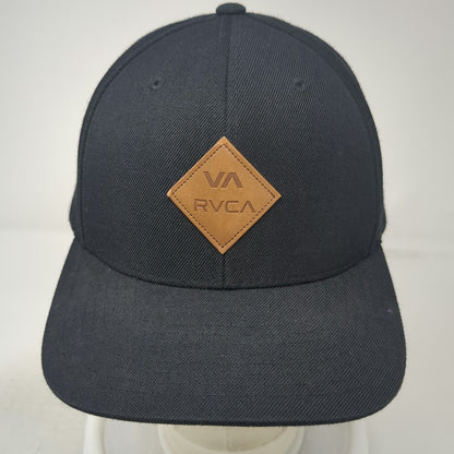 RVCA Snapback Black One Size Faux Leather Patch Acrylic Wool Flat Brim Hat