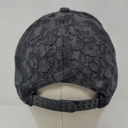 Floral Lace Studded Snapback Hat Black OSFA Adjustable Embellished