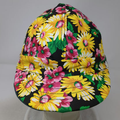 Kromer Baseball Cap Black Yellow Floral Print Hat Fitted 7 3/8 Made In USA
