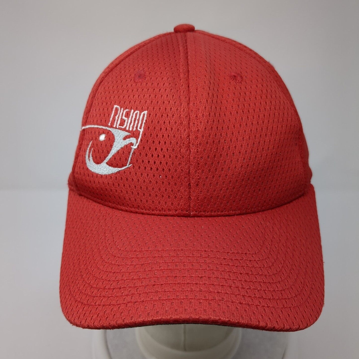 Rising Fish Strapback Hat Red One Size Adjustable Embroidered 6 Panel