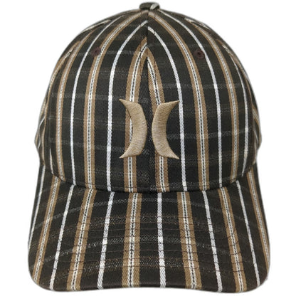 Hurley Baseball Cap Brown Gold White One Size Striped Flexfit Logo Fitted Hat