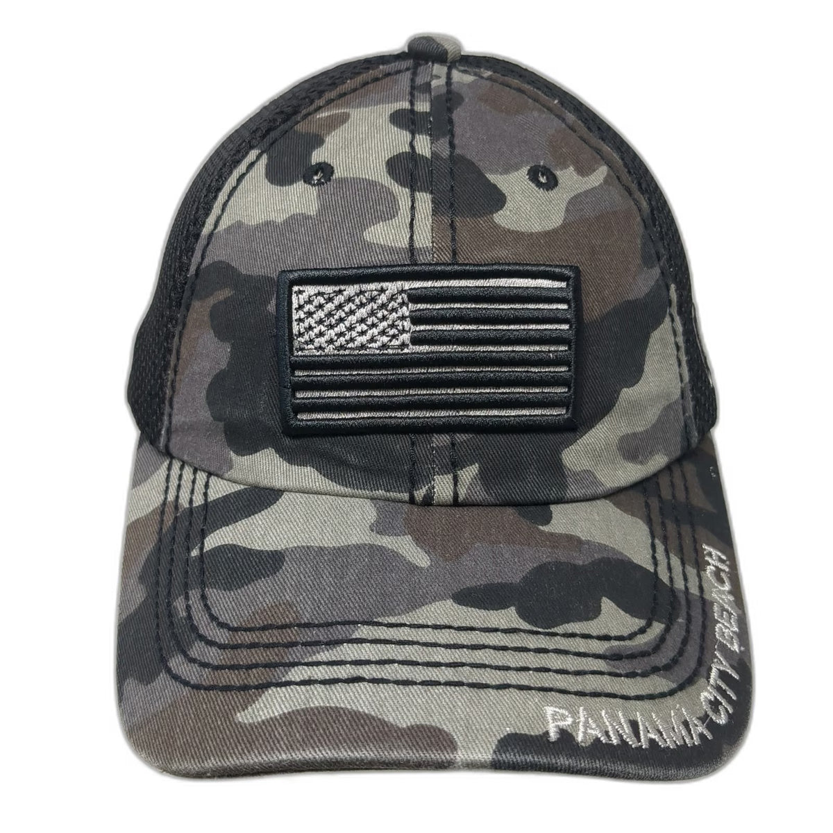 Arrell's Baseball Cap Gray Black One Size Mesh Camo Flag Panama City Beach hat