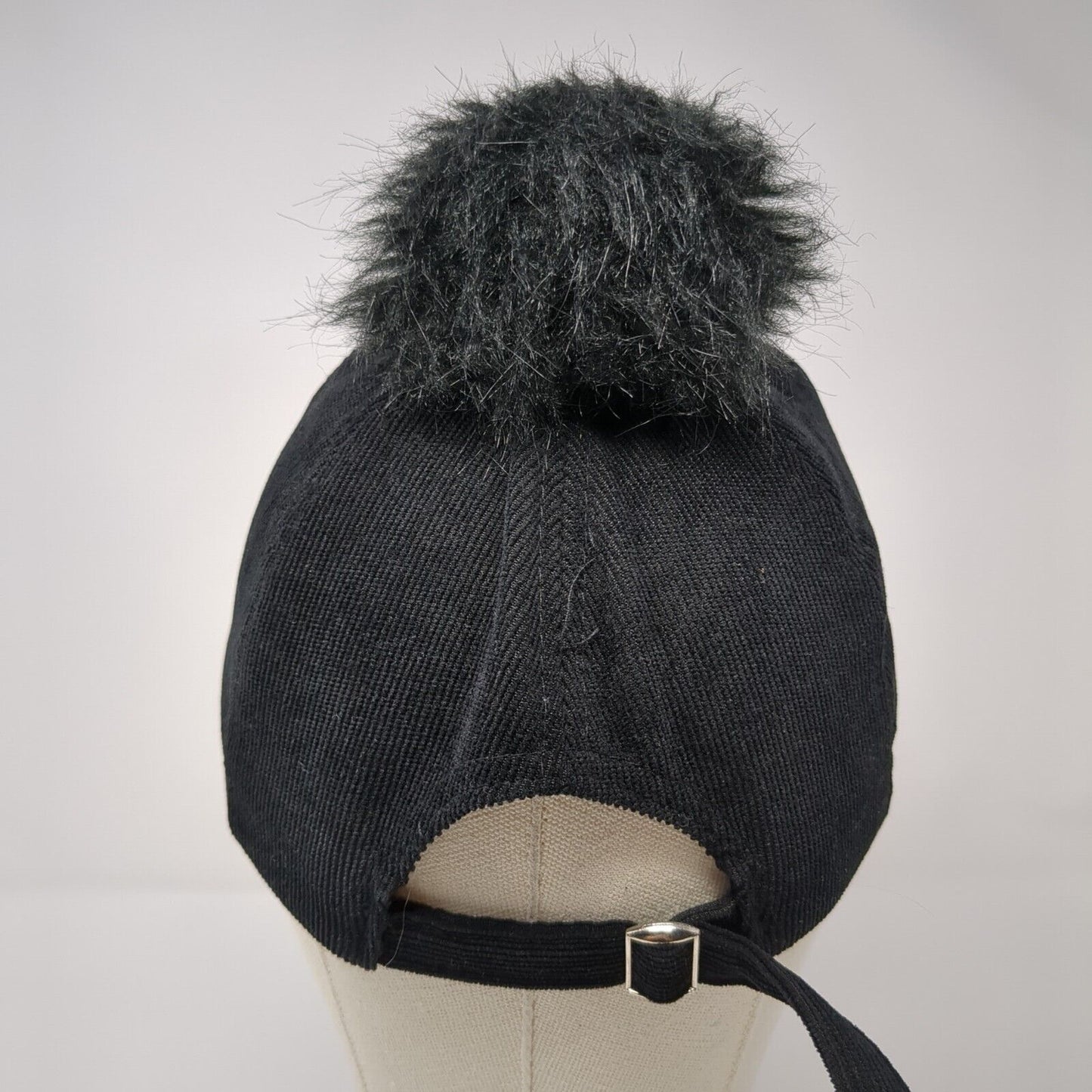 Unbranded Slideback Hat Black One Size Adjustable Solid Fur Pom Pom