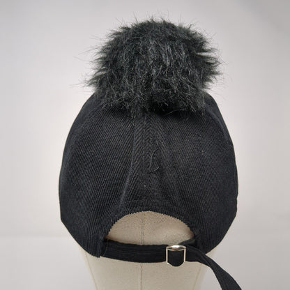 Unbranded Slideback Hat Black One Size Adjustable Solid Fur Pom Pom