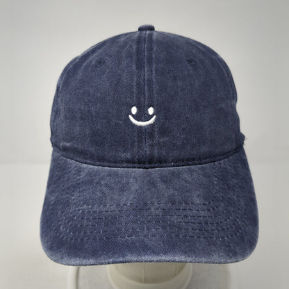 Smiley Slideback Hat Blue One Size Adjustable Solid Embroidered 6 Panel