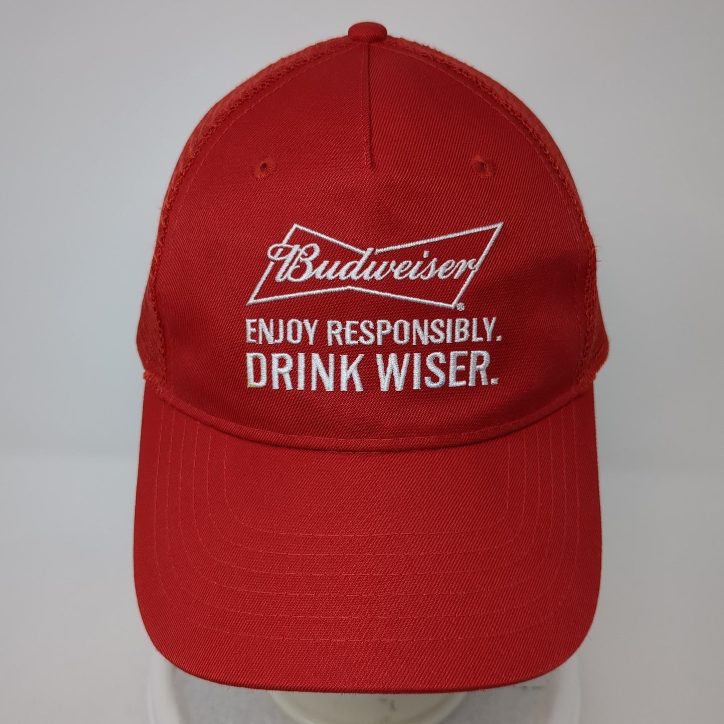 Budweiser Enjoy Responsibly Drink Wiser Trucker Hat Red One Size Adjustable