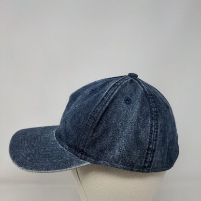 No Boundaries Snapback Hat Blue One Size Adjustable Vented Holes Blank Denim