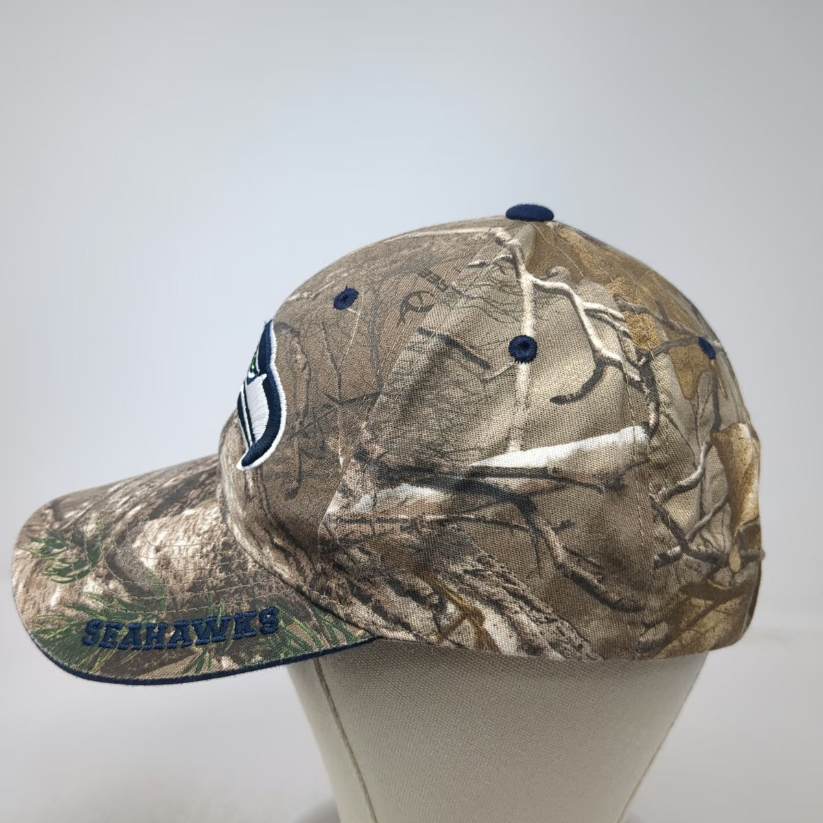 NFL Team Apparel Seattle Seahawks Cap Brown Camo One Size Strapback Curved Hat
