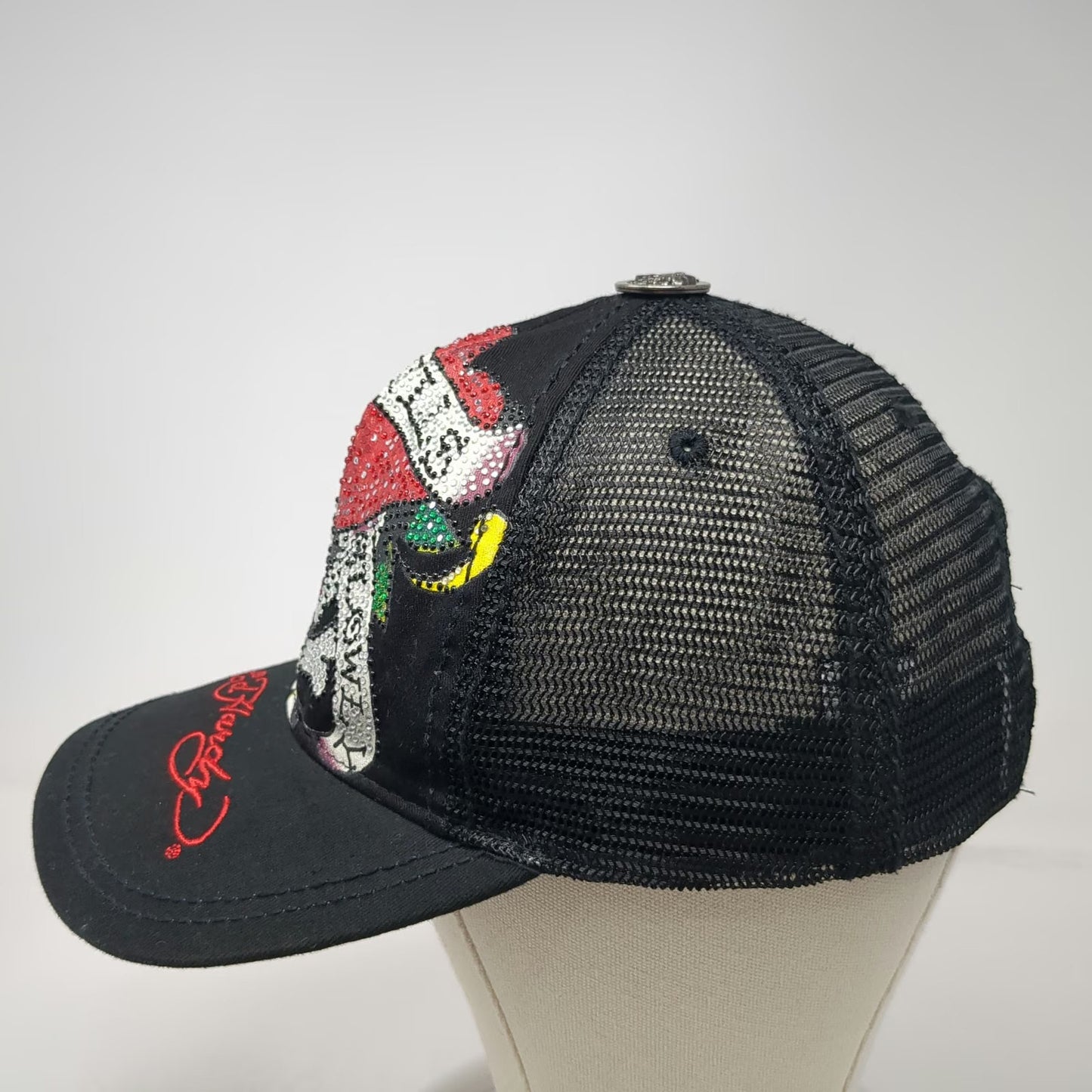 Ed Hardy Trucker Hat Black One Size Love Kills Slowly Rhinestone Skull Tattoo
