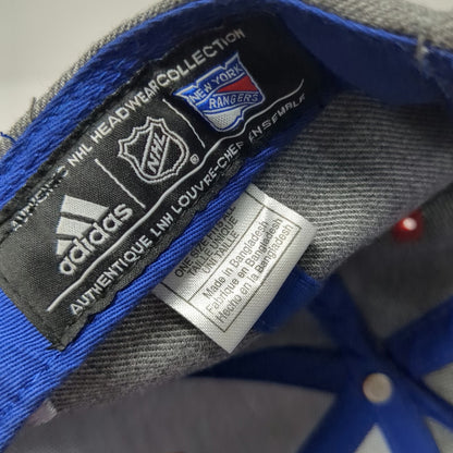 New York Rangers NHL Adidas Gray Blue OSFM Strapback Cap Hat Embroidered Shield
