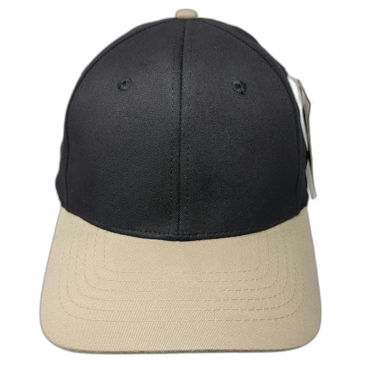 Nu-Fit Baseball Cap Black Beige M Stretch Fit Two Tone Blank Breathable Hat