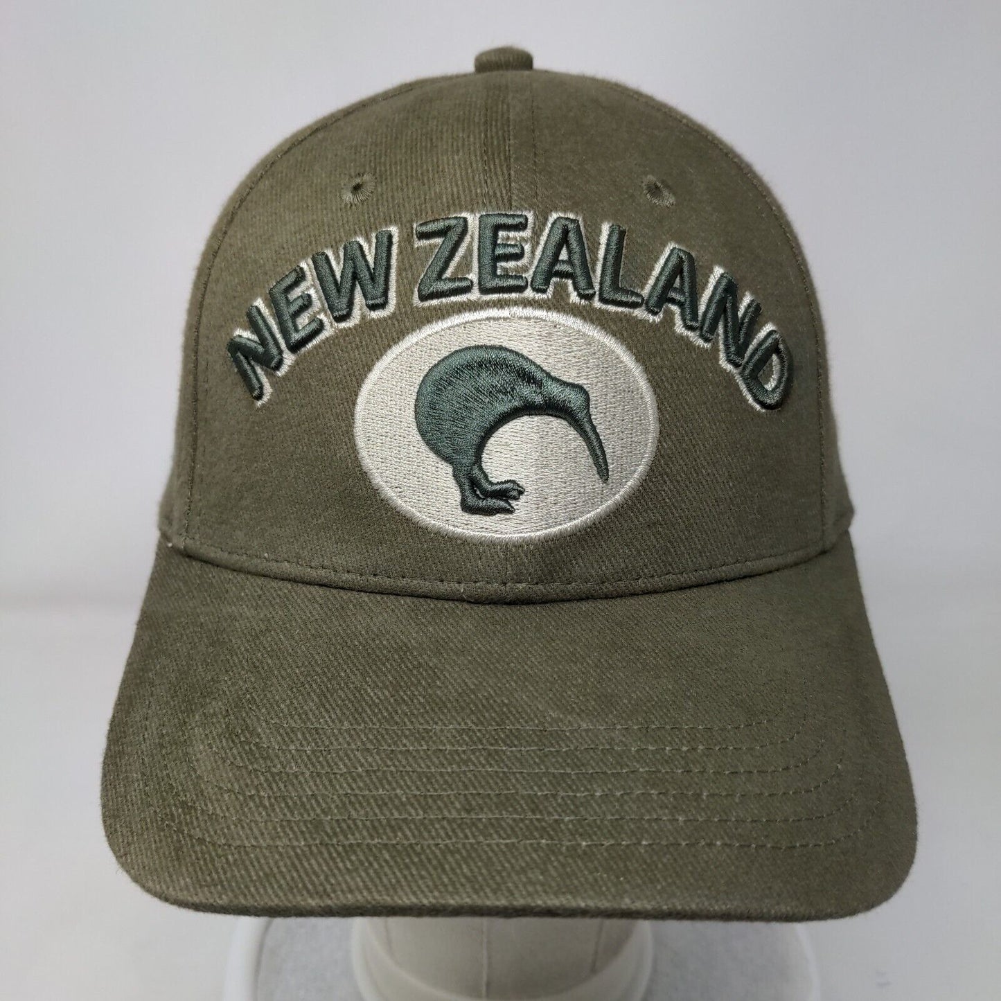 New Zealand Slideback Hat Brownish-Green OSFA Embroidered Vented Holes Cotton