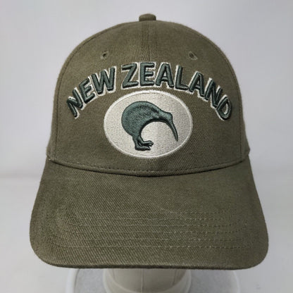 New Zealand Slideback Hat Brownish-Green OSFA Embroidered Vented Holes Cotton