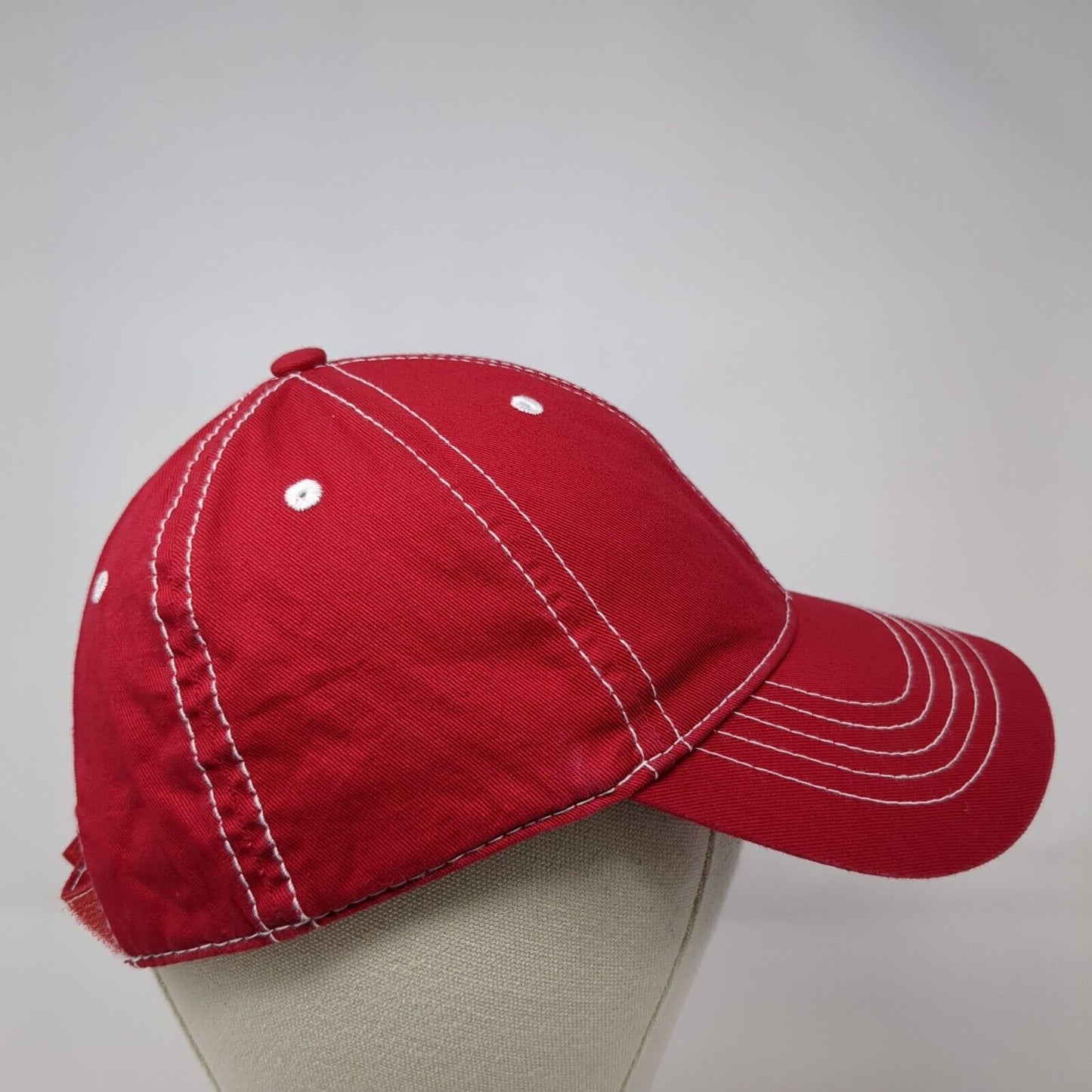 Unbranded Strapback Hat Red One Size Adjustable Vented Holes 6 Panel Blank