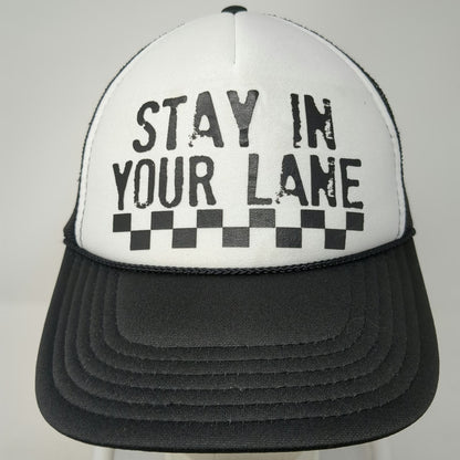 OTTO Trucker Hat Black One Size Stay In Your Lane Checkered Mesh Back Foam Hat