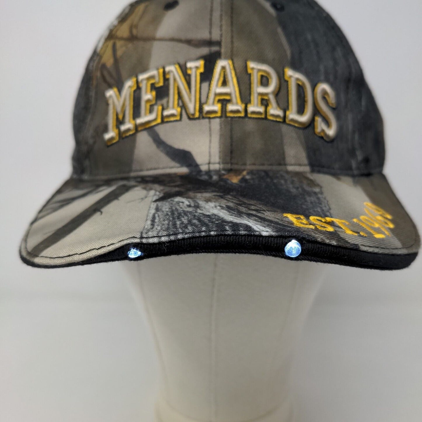 Menards Men's Strapback Hat Brown Camo Adjustable Embroidered Logo LED Light Up