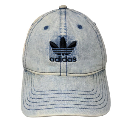 Adidas Slideback Hat Blue OS Adjustable Embroidered Trefoil Acid Wash Denim